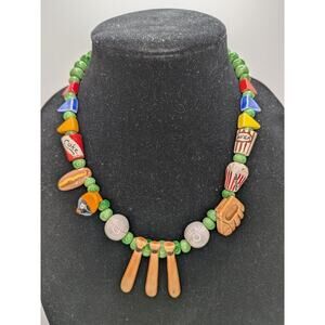 Vintage Flying Colors Ceramic Baseball Theme Necklace 19.5" Excellent Condition